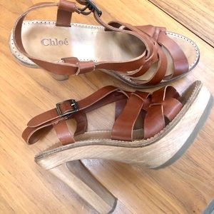 Chloé leather & wood platform sandals